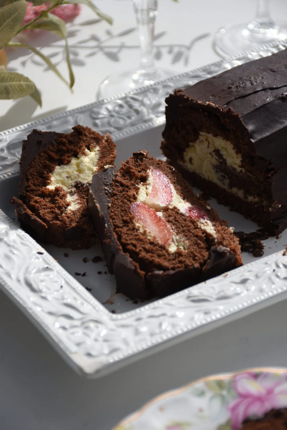 Strawberry Chocolate Roll with Chocolate Ganache