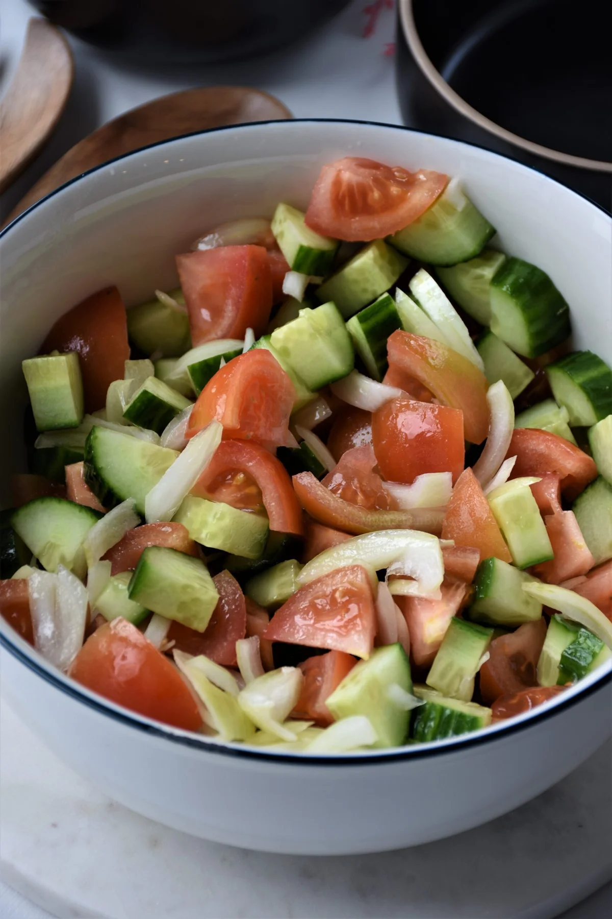 Shopska Salad Ingredients in a bowl