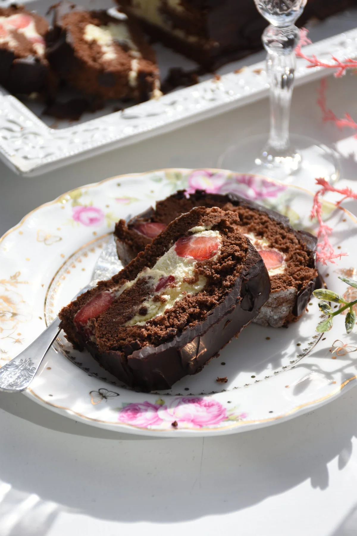Strawberry Chocolate Roll with Chocolate Ganache