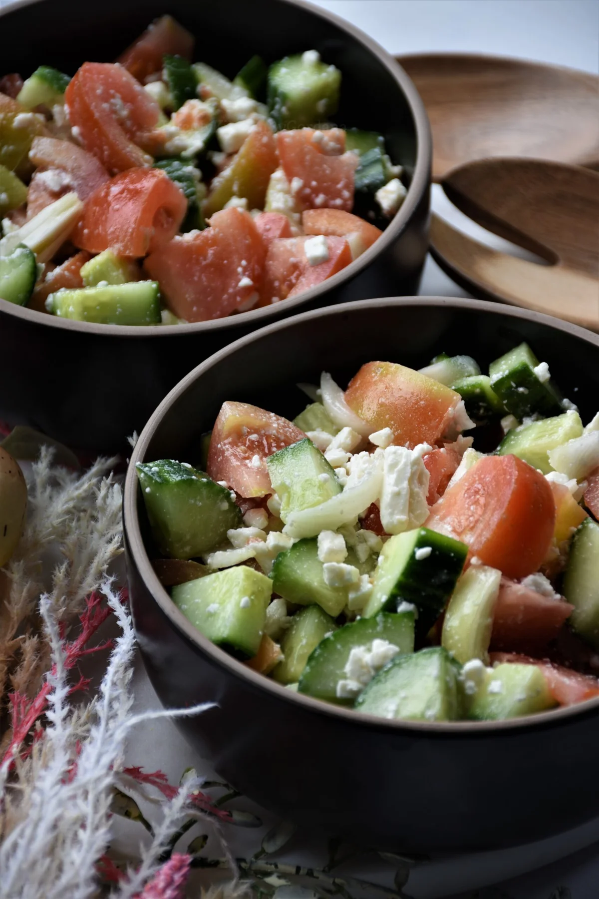 Shopska Salad / Šopska Salata in serving bowls