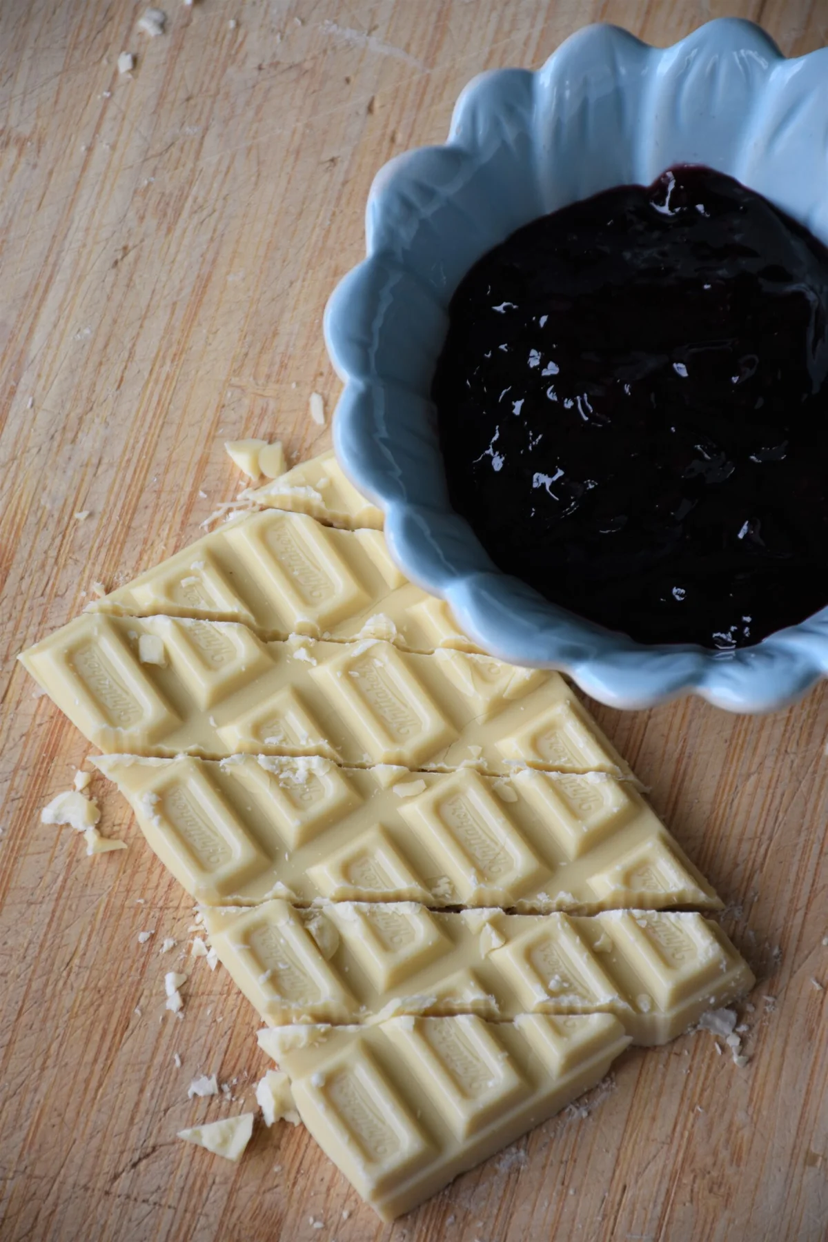 ingredients for berry jam & white chocolate knots