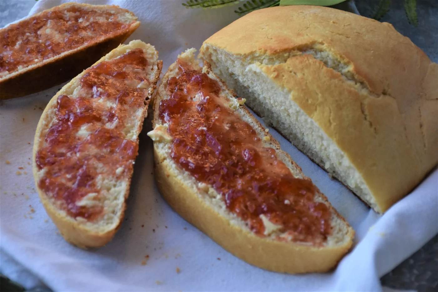 homemade bread with butter and jam