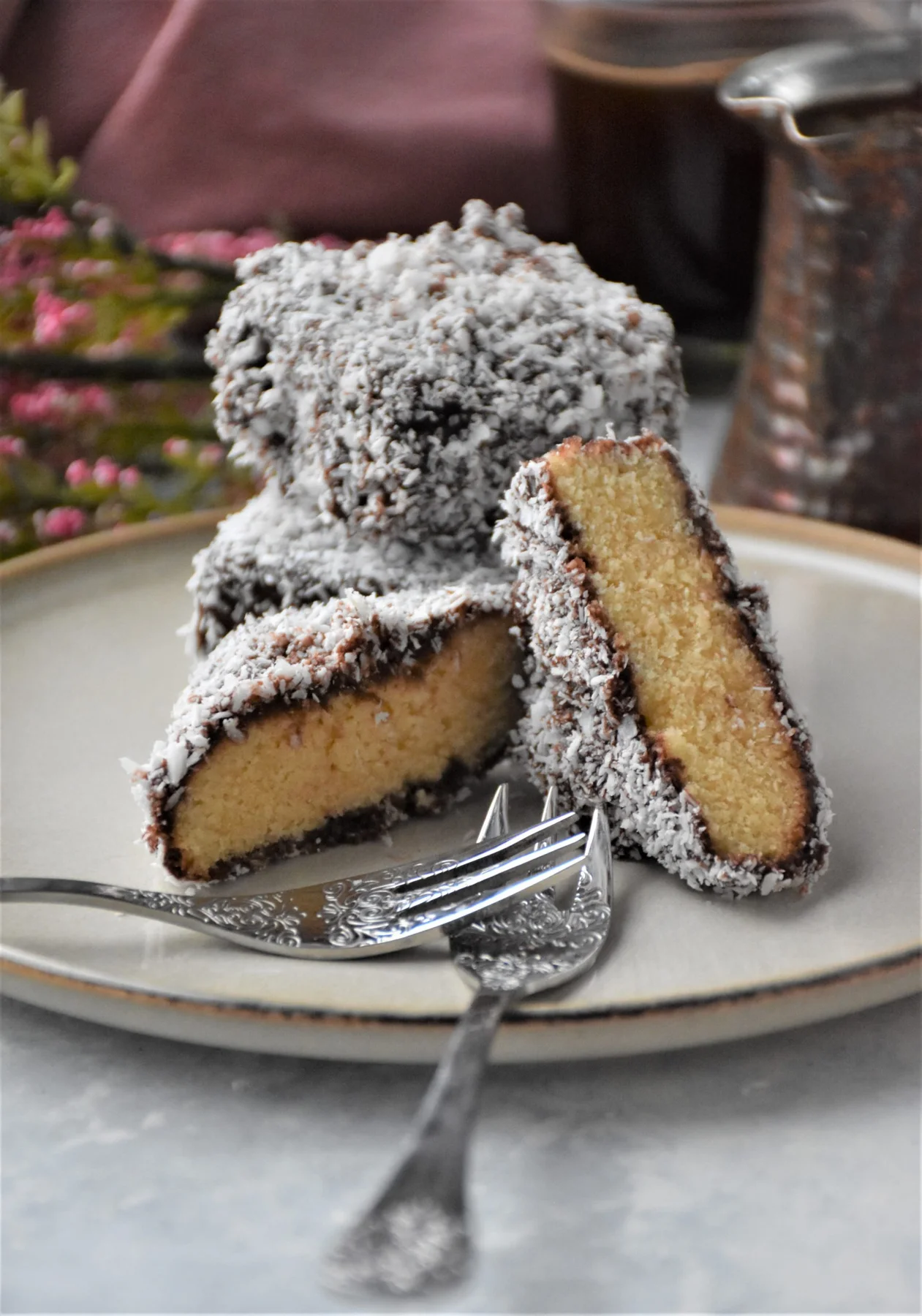 lamington sliced in half