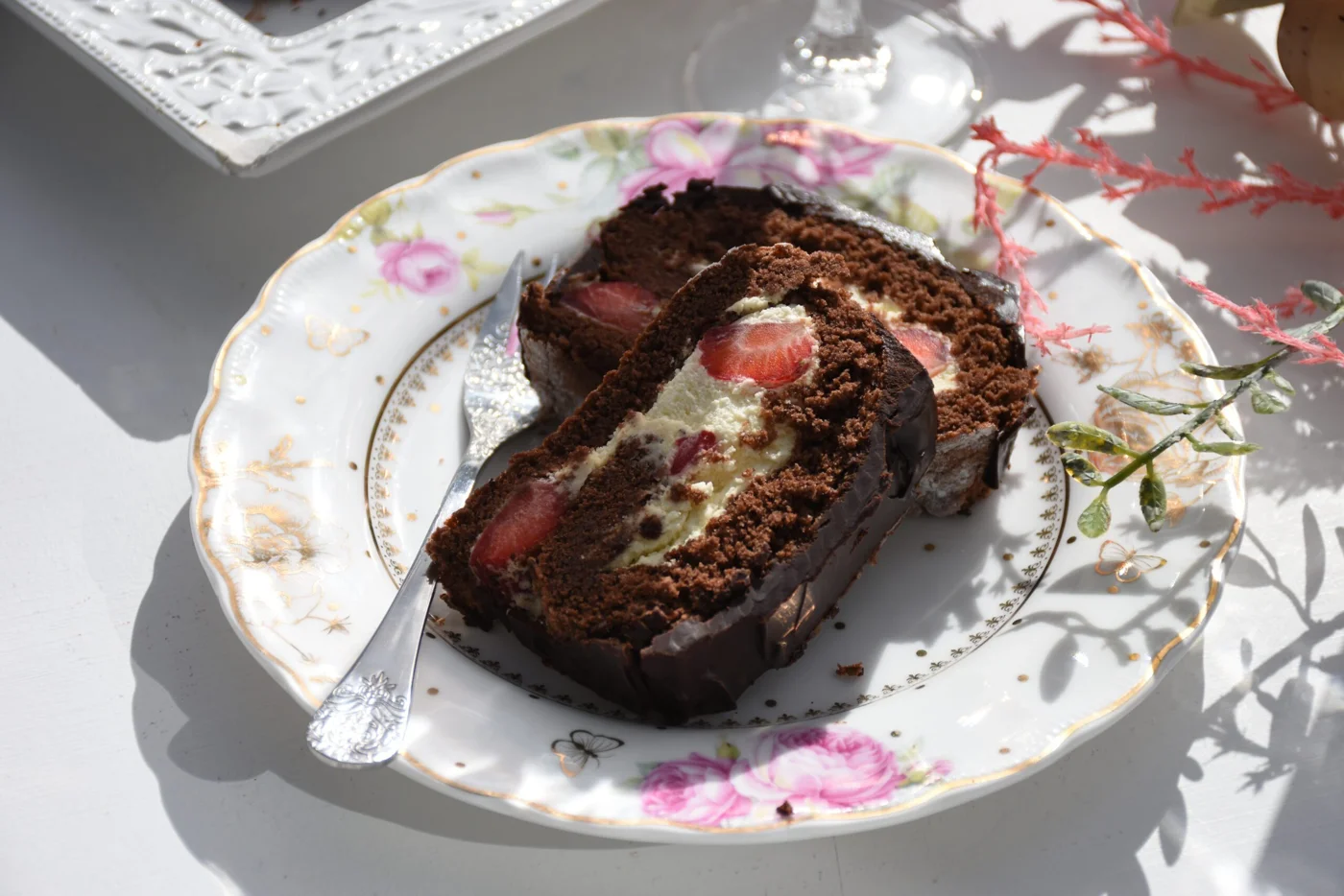 Strawberry Chocolate Roll with Chocolate Ganache