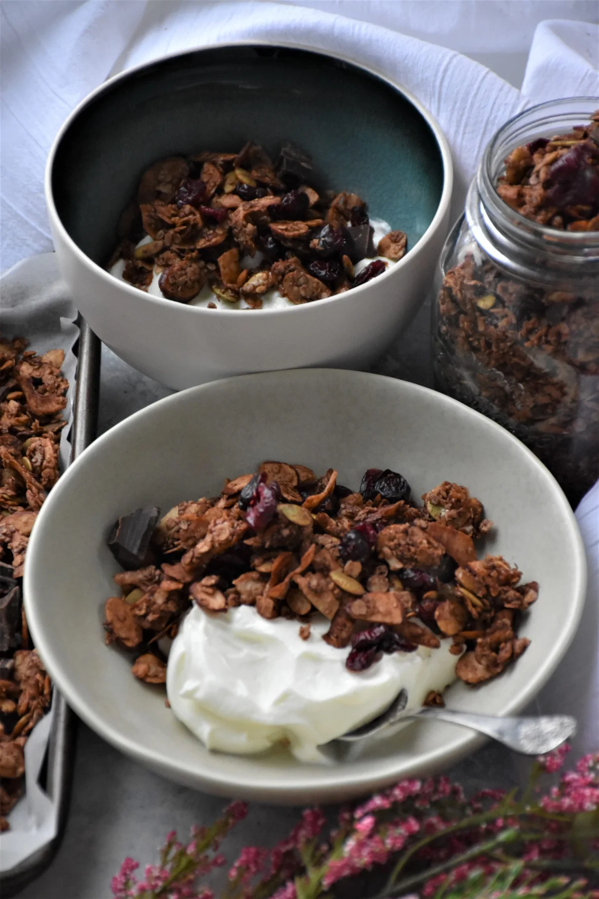 bowls of yogurt and granola