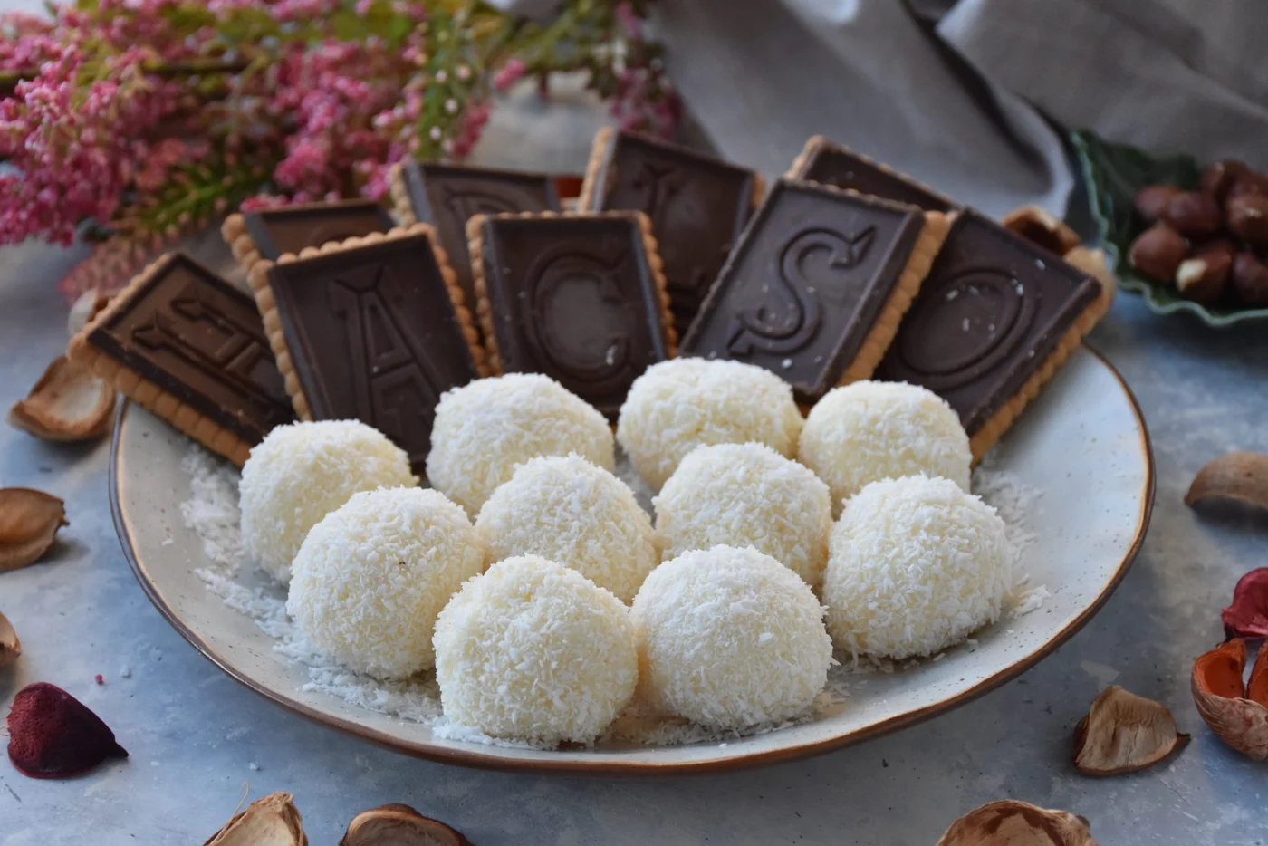 homemade Raffaello coconut balls and biscuits