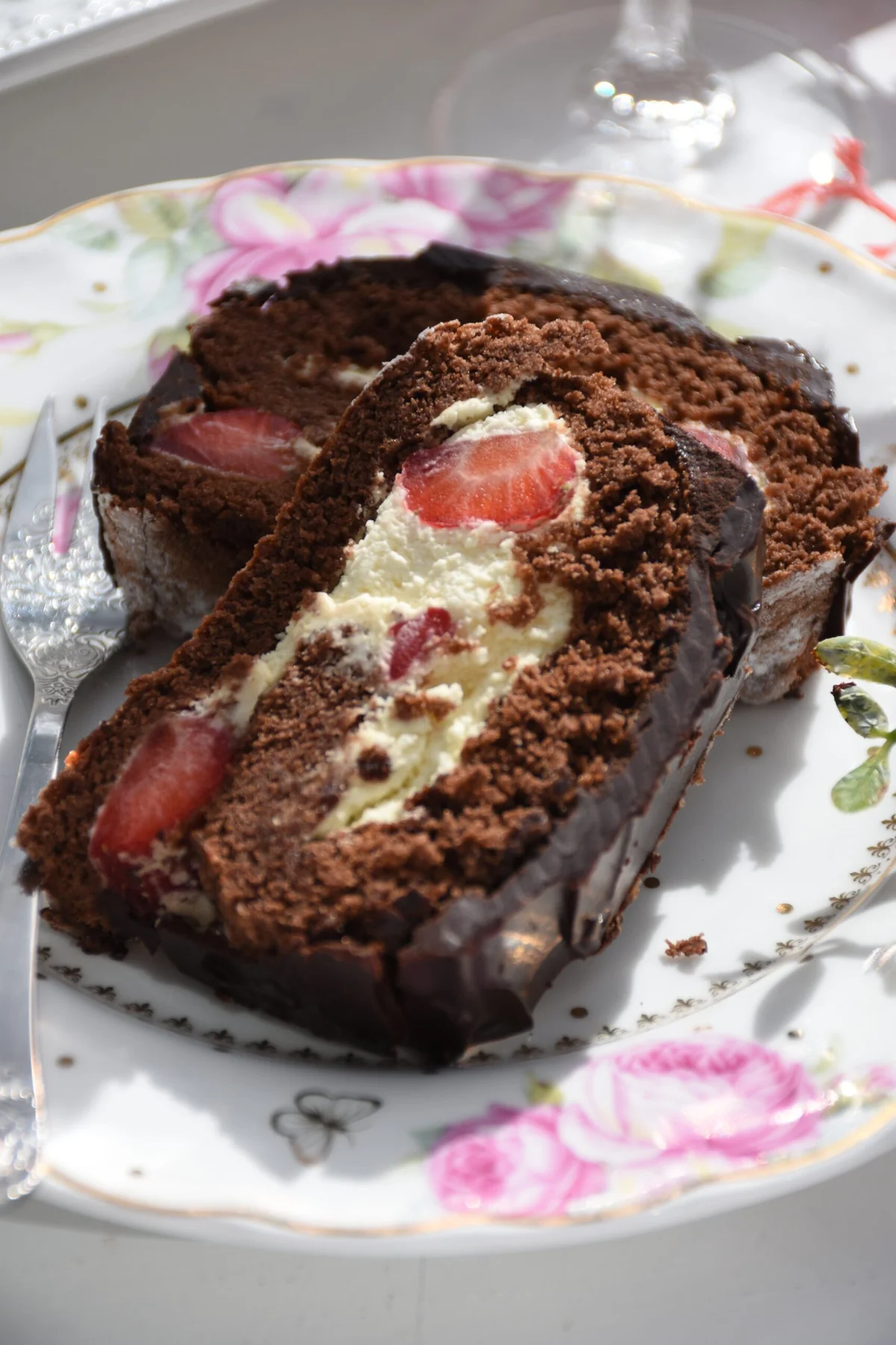 Strawberry Chocolate Roll with Chocolate Ganache